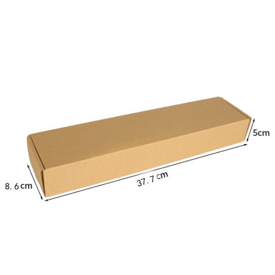 Kraft paper box with dimensions and weight information on a white background