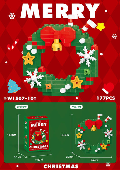 Christmas-themed product packaging with a wreath design on a red background